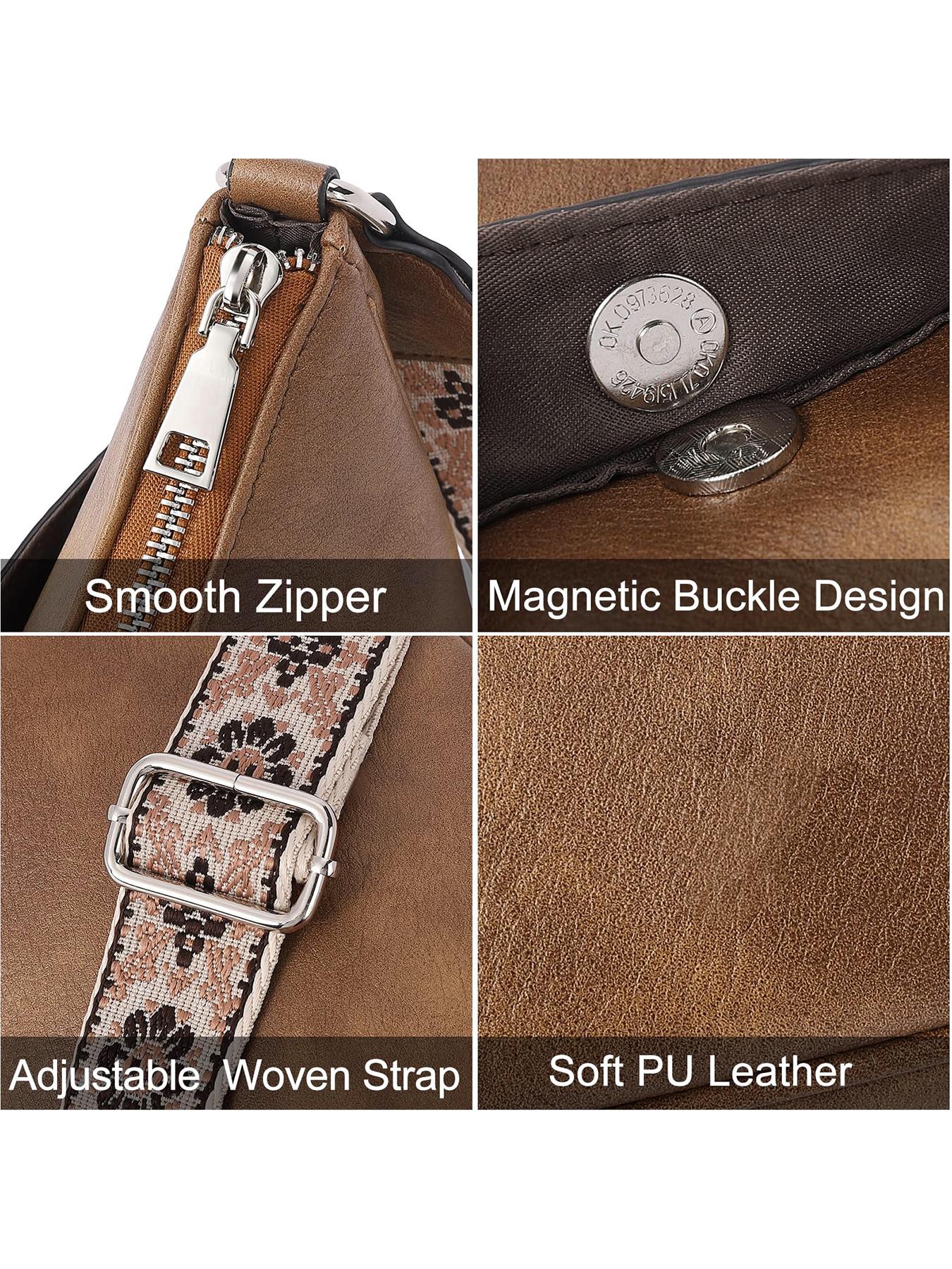 Women's Vintage Crossbody Bag, Fashionable Pu Leather Zipper Shoulder Bag with Adjustable Strap, Casual Crossbody Bag for Daily Used, Adjustable Strap Purse