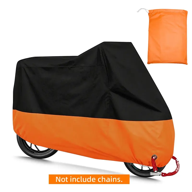 190T Waterproof Motorcycle Cover with Lock Hole, Black Orange Two-Tone All Weather Bike Protector, Windproof Dust Sun Snow Shield, Sizes L/XL/XXL/3XL Fit Motorcycles Scooters 190T Waterproof Motorcycle Cover with Lock Hole, Black Orange Two-Tone All Weather Bike Protector, Windproof Dust Sun Snow Shield, Sizes L/XL/XXL/3XL Fit Motorcycles Scooters