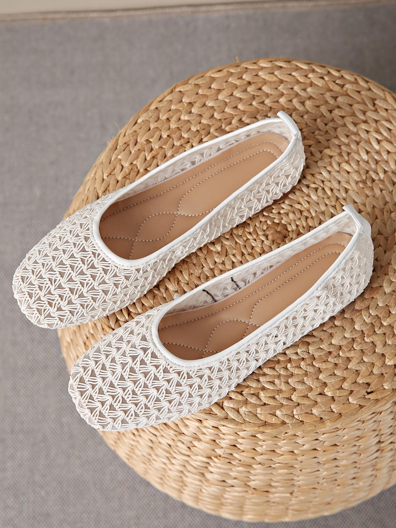 Women's Crochet Mesh Ballet Flats, Breathable Hollow Out Slip-On Shoes, Comfortable Soft Sole Walkers for Summer, Fashion Loafers for Ladies