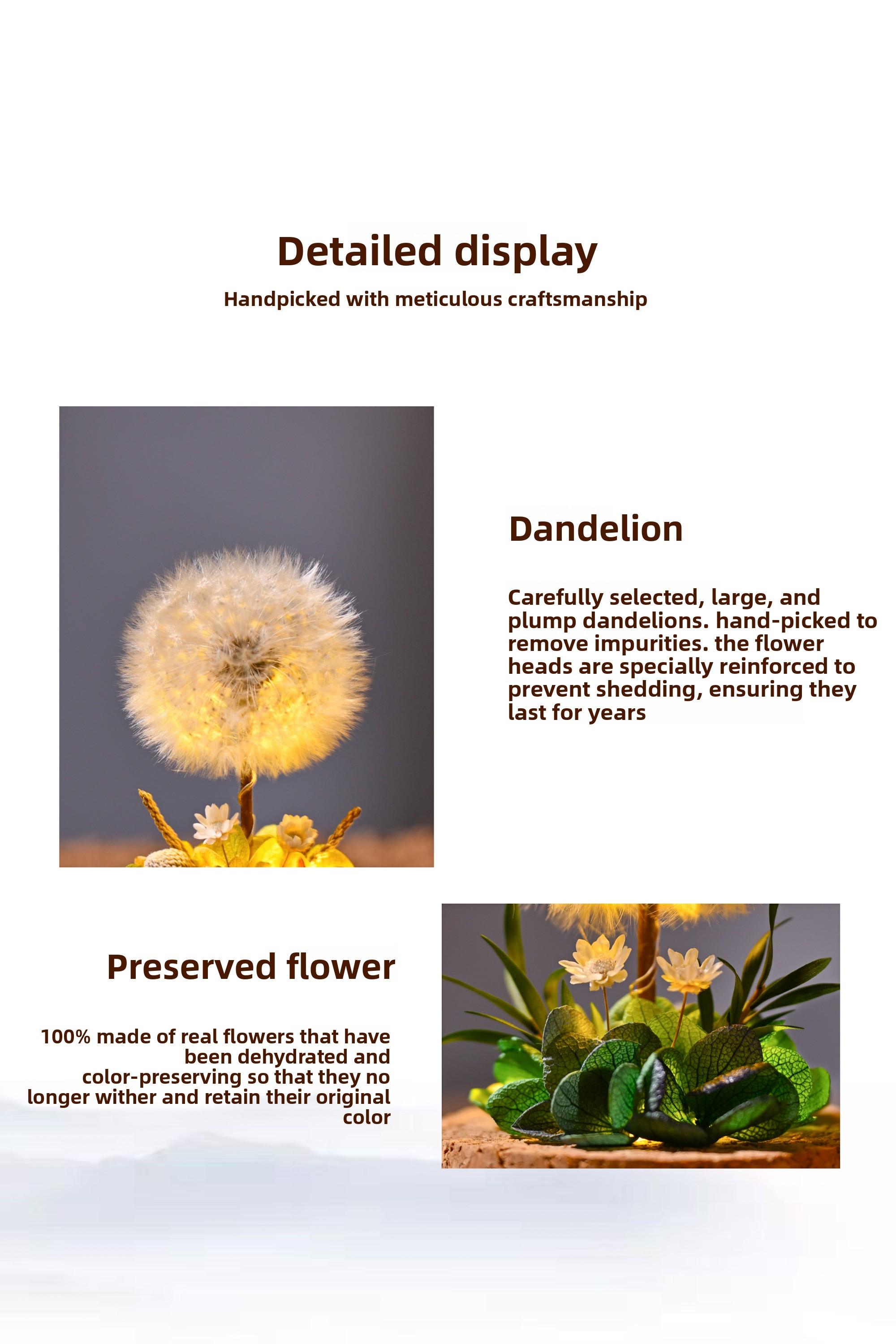 Light Up Dandelion in Glass Dome,Birthday Gifts,Flower Gifts for Women Girlfriends Wives Mothers Daughters Sons,Desk Decor Valentine's Day Mother's Day Christmas Thanksgiving Day,Yellow Leaf
