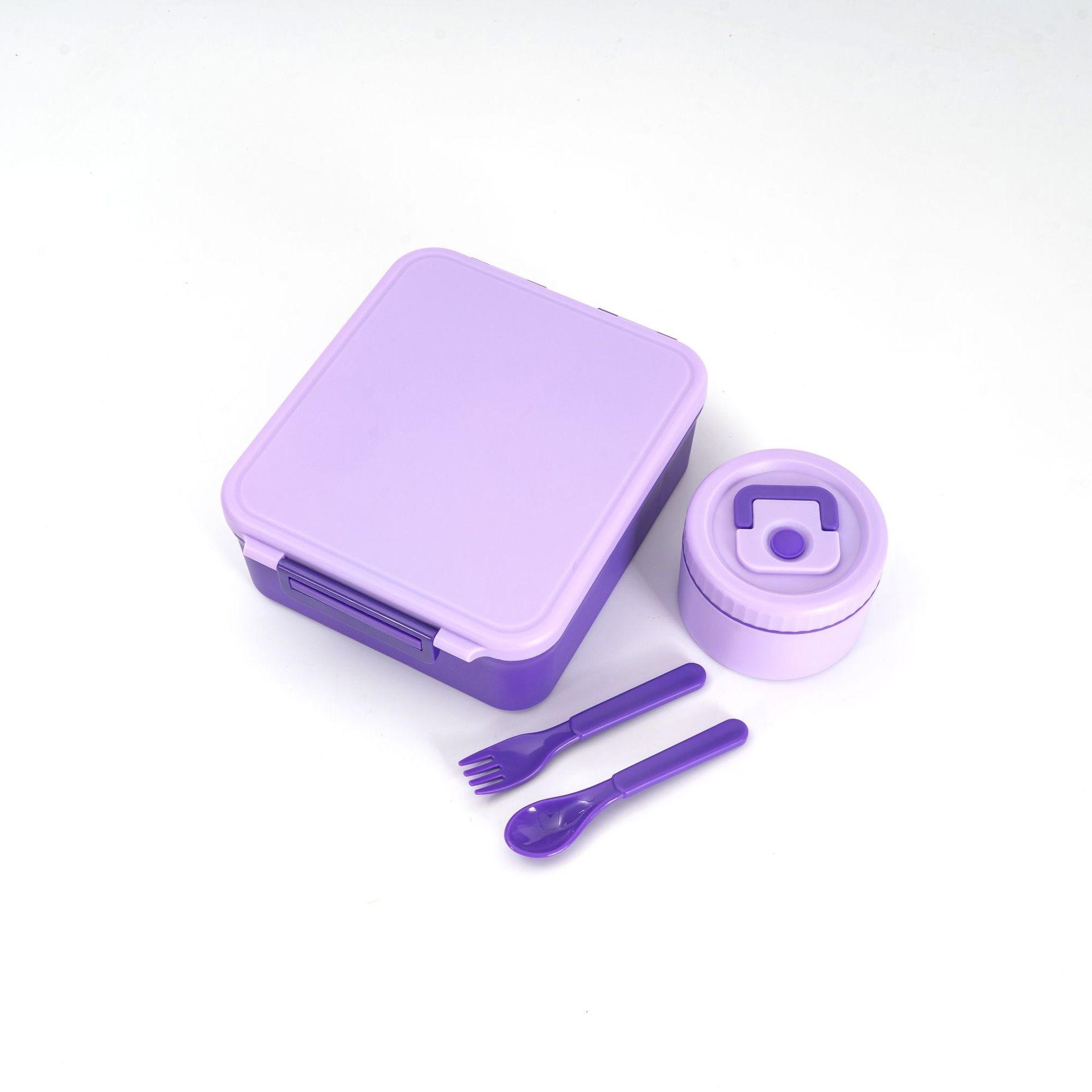 Cute Cartoon Bento Lunch Box with Soup Thermo, Kids Leakproof 4 Compartments, Insulated Food Jar for School Travel, Leak-Proof Bento Box with Spoon