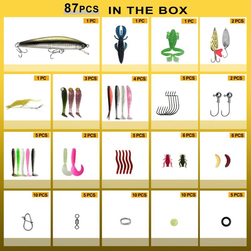 Fishing Lure Set, Crank Bait, Rotary Soft Plastic Worm Triple Hook Fish Hooks Lead Pendant Accessories, Durable Fishing Gear Kit, Artificial Fishing Lure