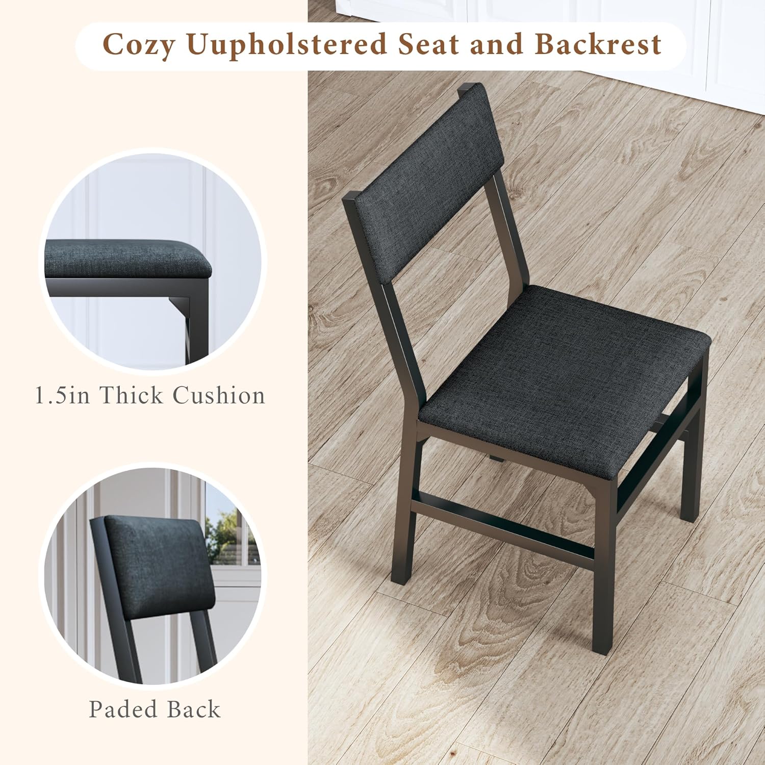 7-Piece Dining Table Set for 4-6, Extendable Kitchen Table Cushion Chairs Set of 6 with 6 Chairs, Rectangle Dining Table with Metal Frame & MDF Board, Folding for Small Apartment Saving Space, Black