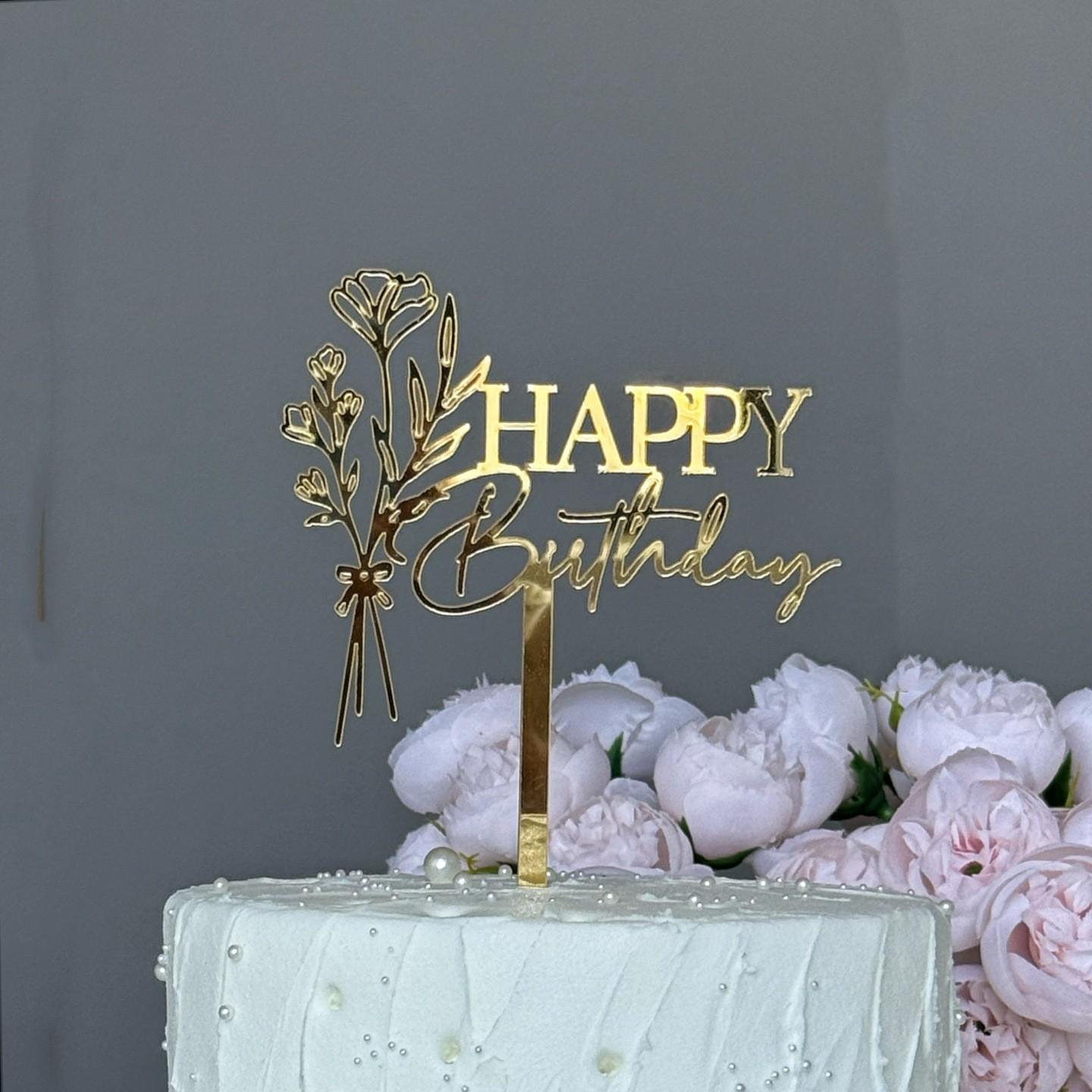 Acrylic Floral Series Birthday Cake Decoration, Happy Birthday Cake Topper, Party Supplies, 1pcs, Elegant Design for Celebrations