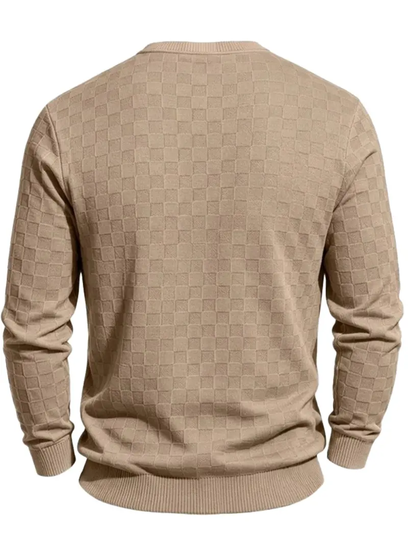 4-Pack Men's Plaid Knit Sweatshirts, Textured Grid Pattern Long Sleeve, Soft Lightweight Casual Top, Ideal for Fall Winter Streetwear