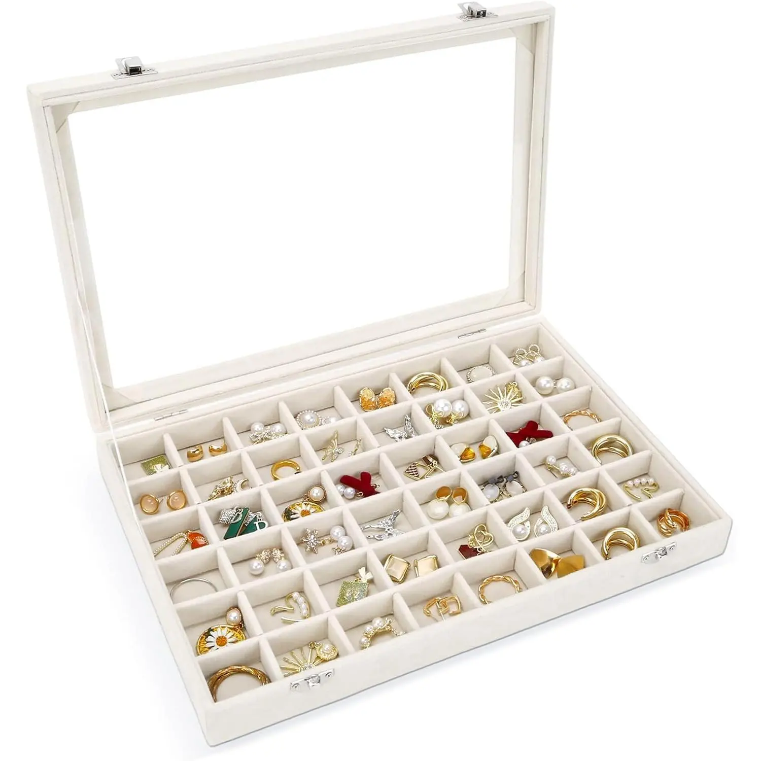 48 Grid  Stud Earring Organizer Storage Tray with Clear Lid | Adjustable Compartments |  Display Box for Earrings, Rings & Necklaces and Studs|  for Women & Girls