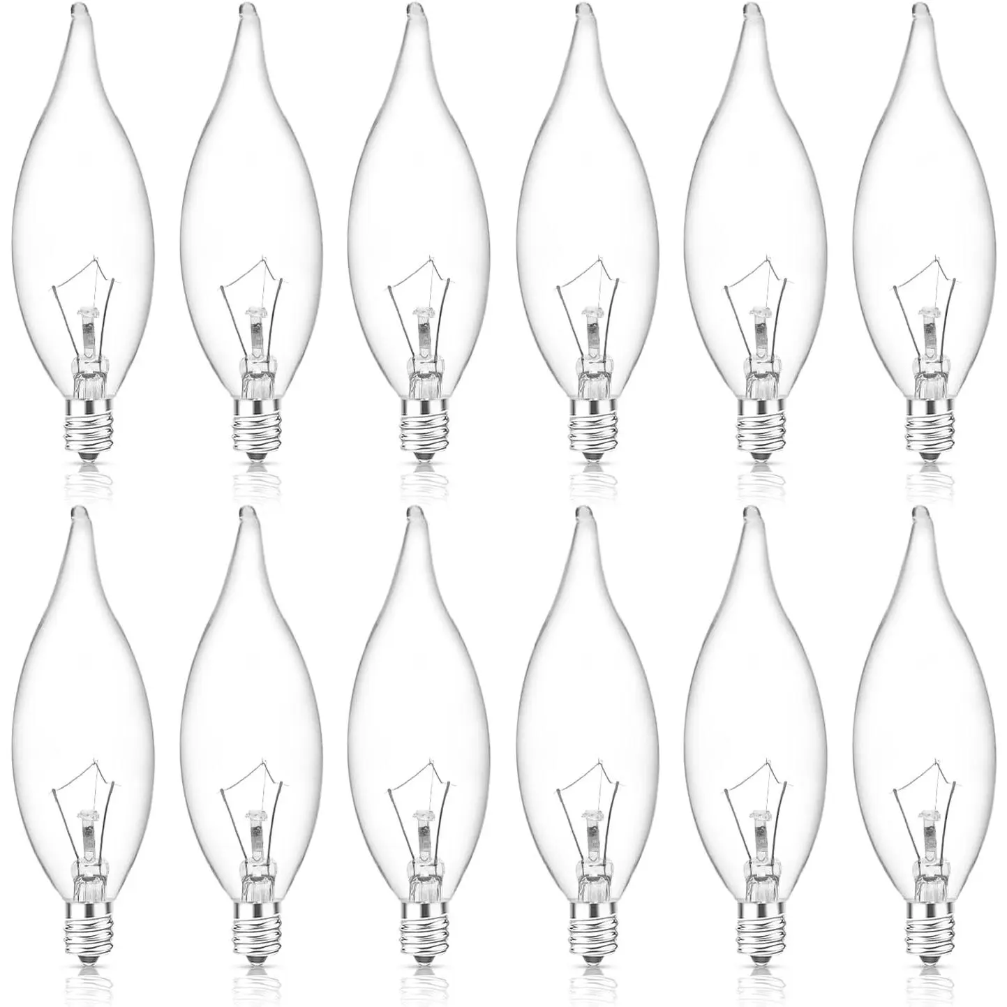 60W Candelabra Light Bulbs, E12 B10 Clear Candle Base Bulb with Warm White 2700K, 600 Lumen Dimmable, 120V Incandescent Chandelier Light Bulbs for Pendants, Ceiling Fan, Wall Sconces (12-Pack)