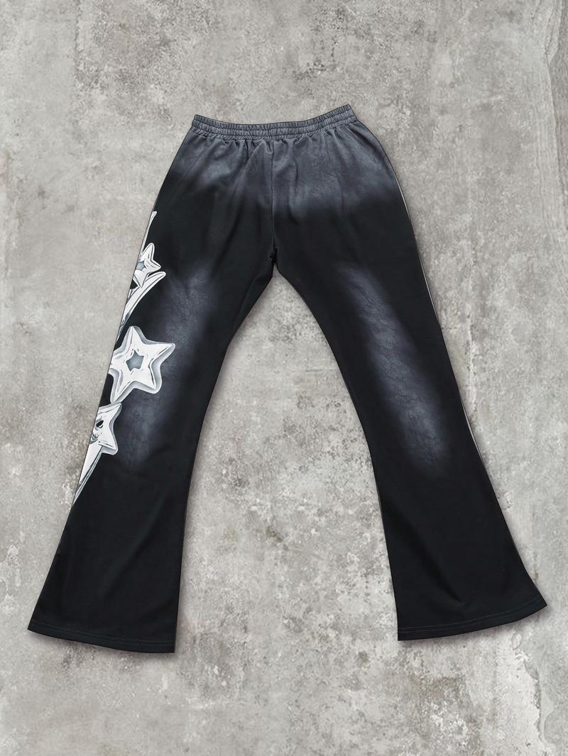 Men's Regular Fit Graphic Print Drawstring Waist Sweatpants, Street Fashion Casual Pocket Trousers for Daily Wear, Men's Bottoms for All Seasons, Flare Leg Pants, Casual Streetwear Trousers