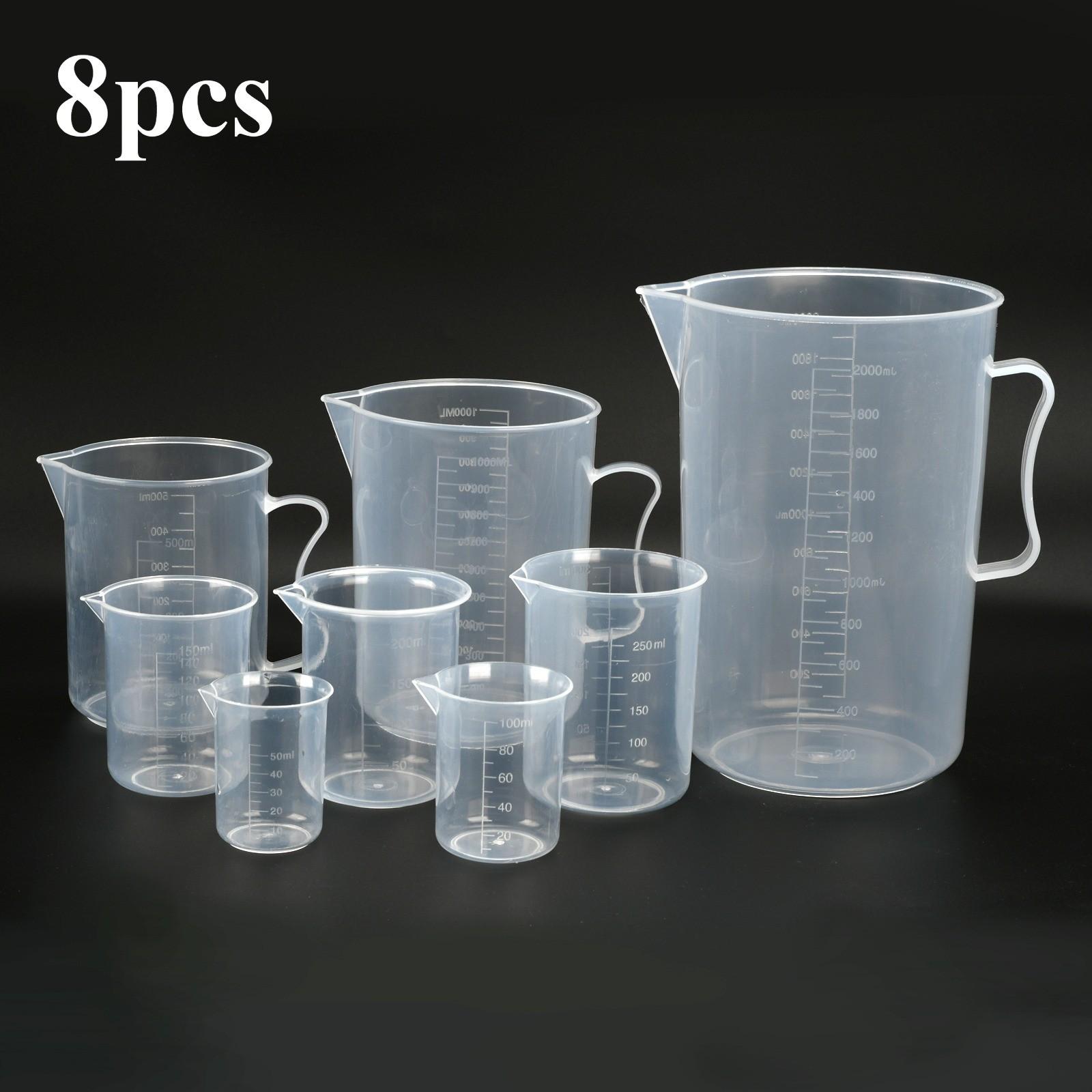 8 Piece Kitchen Measuring Cups Set, Durable Plastic Cups with Spout, Transparent Multi-Sizes, Ideal for Cooking Baking, Food Safe Material