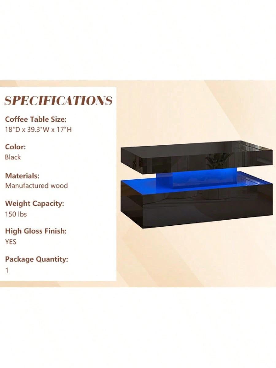 Living Room Coffee Table With LED Light, Modern High Gloss Center Table With Storage Living Room Coffee Table With LED Light, Modern High Gloss Center Table With Storage