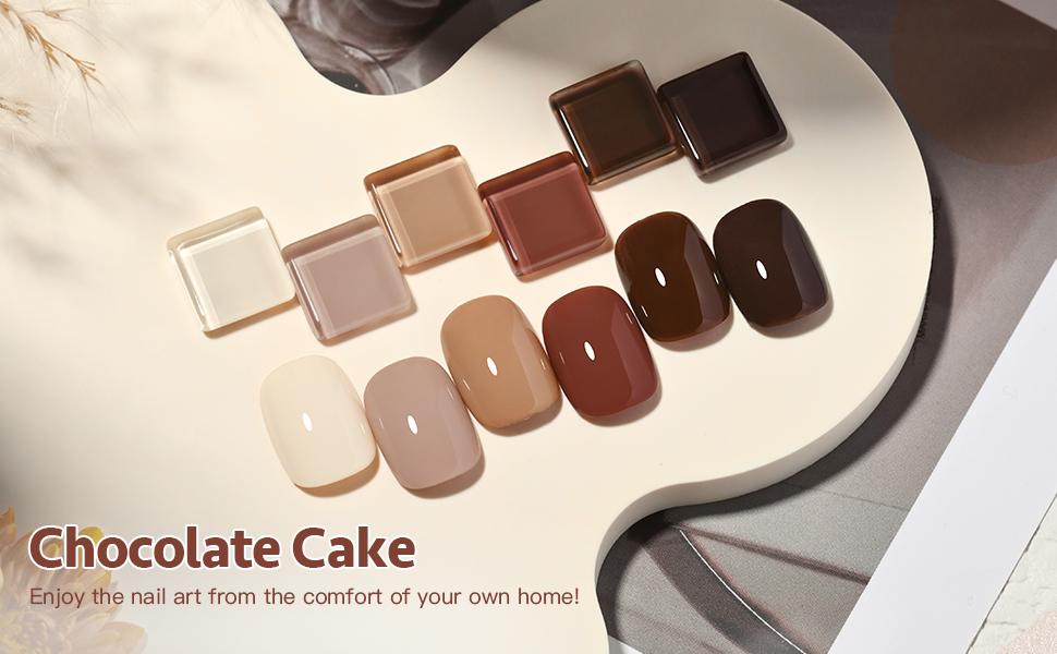 GAOY Chocolate Cake Nude Brown Fall Gel Nail Polish Set, 6 Colors White Beige Dark Tan Taupe Soak Off UV Light Cure Gel Polish Kit for Salon and Nail Art DIY at Home