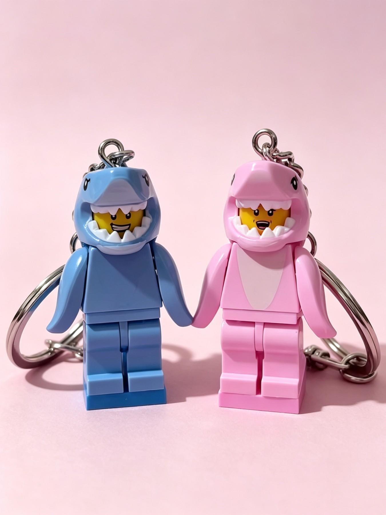 Puzzle Shark Couple Keychain, Blue Heart Half-Puzzle Keychain, Cute Love Accessory, Friendship Keychain Gift, Casual Style, Couple Key Ring