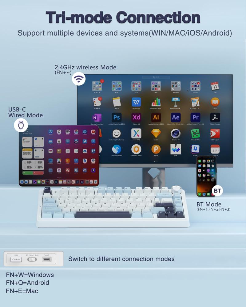 AULA F75 Keyboard 75 percent Wireless Mechanical Gaming Keyboard,Gasket Hot Swappable Custom Keyboard,Pre-lubed Reaper Switches RGB Rainbow Backlit,Tri-Mode, Creamy Keyboards Budget Keyboard  Hot Sswap Office Computer Aaccessory TikTokShopfalldealsforyou