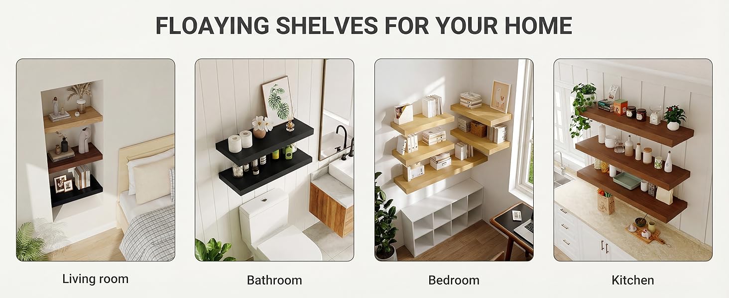 12" Deep White Floating Shelves,Over Toilet Long Wall Mounted Modern Farmhouse 36 inches,Wall Shelves with Invisible Brackets for Bedroom, Bathroom, Living Room, Kitchen, Set of 1