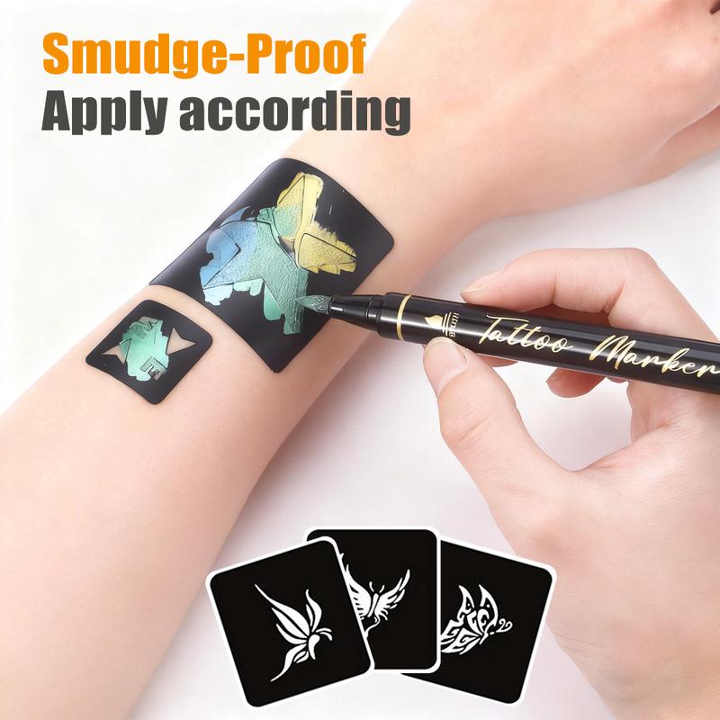10PCS Temporary Tattoo Markers  for Skin Body Markers 10 Colors Tattoo Pens 5 Stencils Waterproof Sweatproof Long-lasting Face Paint Kit Cosmetic Quality Easy To Remove Perfect for Parties Festive Gifts Halloween Makeup Christmas Gifts