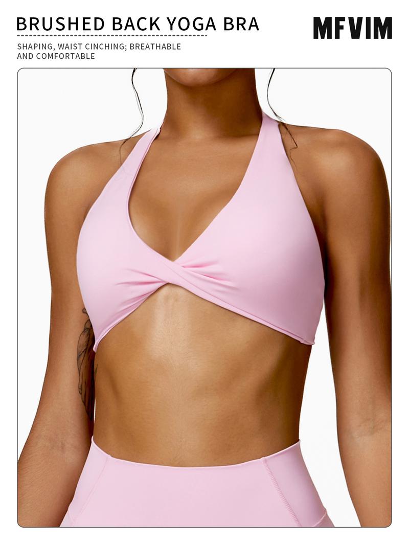 MFVIM Women's sports underwear, sexy hanging neck twist design sports underwear built-in bra pads, comfortable and skin-friendly, four seasons can wear, running gym workout sports underwear