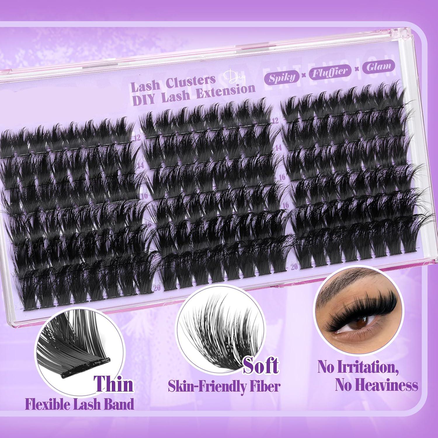 168 Spiky Lash Clusters, Dense Eyelash Clusters with Pointed Ends, Wispy Cluster False Eyelashes, 12-20mm D Curl, Fluffy Individual Lashes, Eyelash Extension