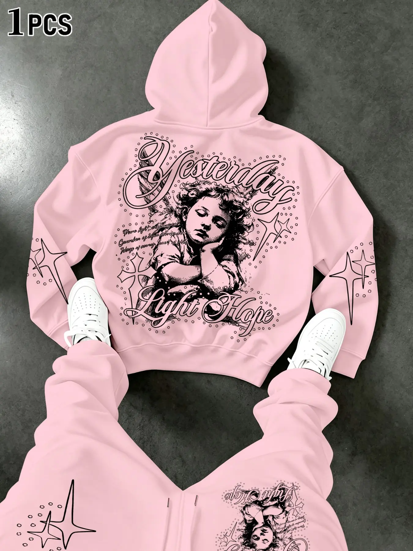 Men's Angel, Letter, and Cross Graphic Hooded Sweatshirt with Drop-Shoulder Design, High-Street Style Hoodie for Fall and Winter