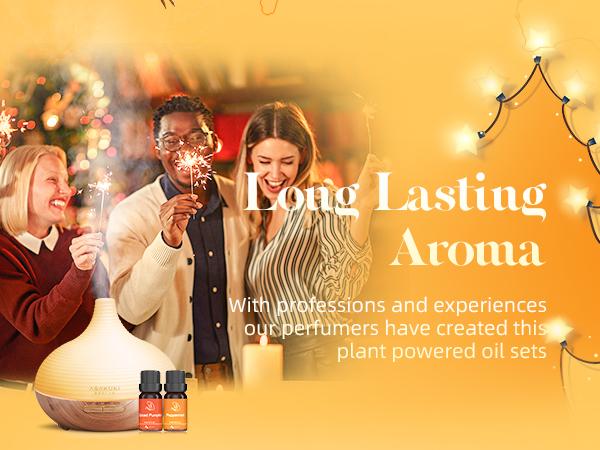 ASAKUKI Fall Holiday Fragrance Essential Oils Set 6 x 10 ml, Autumn Scented for Diffusers & Home, Long-Lasting, Freshener for Purifiers, Humidifiers, Pumpkin, Vanilla cake, Cinnamon, Warm, Sweet, Woody Aromatic, Christmas Gift, Home Smell Good Product