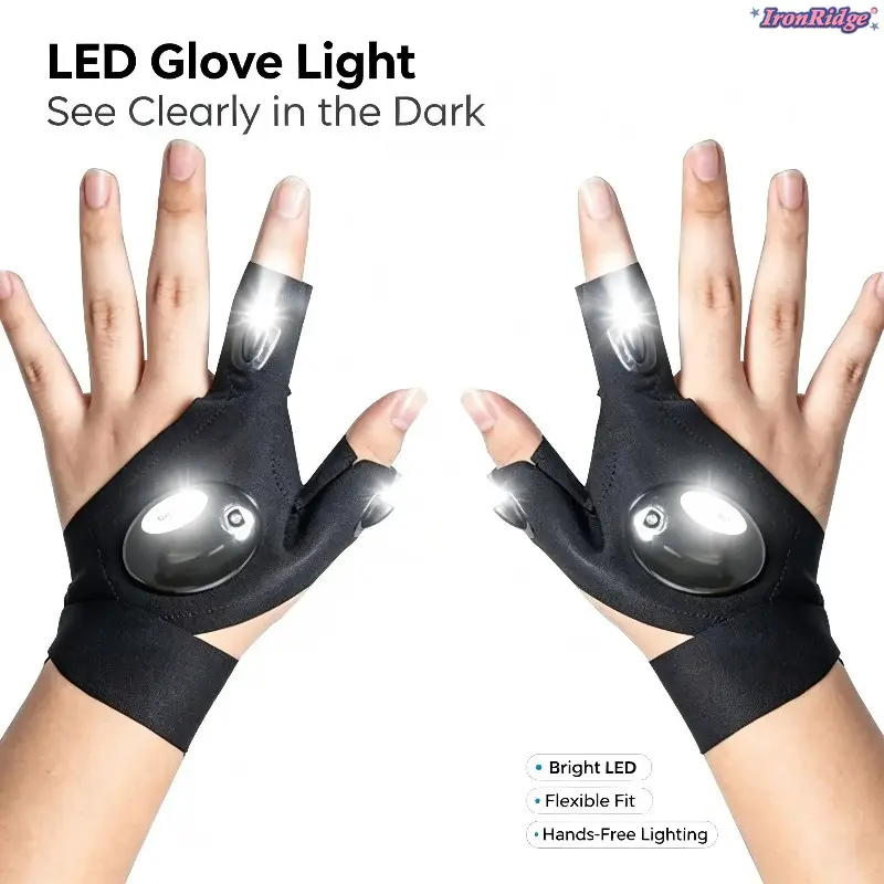 LED Finger Flashlight Gloves, Hands-Free LED Light Gloves for Fishing, Camping, Repair & Outdoor Activities
