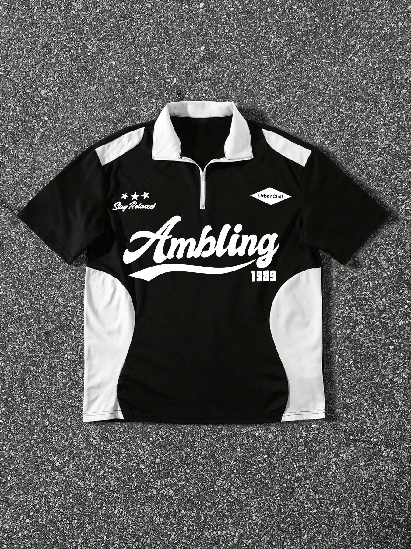 Men's Patchwork Half-Zip Polo Shirt, Racing Style Trendy Design, Perfect for Daily Wear or Unique