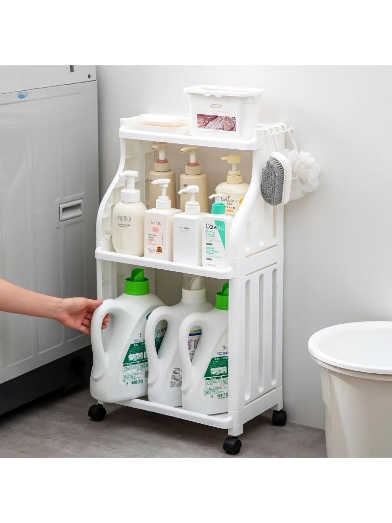 Rolling Bathroom Storage Cart with Wheels, Heavy Duty Mobile Shelf Organizer, No Assembly, Space Saving for Bathroom Kitchen Laundry Small Spaces