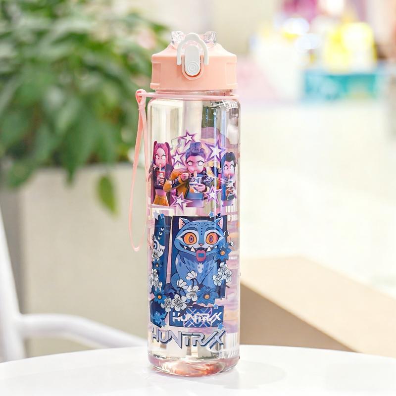 K-Pop Ghost Hunter Theme Totem Water Bottle, Reusable Hard Plastic with Lid and Straw, 700ML Eco-Friendly Alternative, Perfect for School and Travel