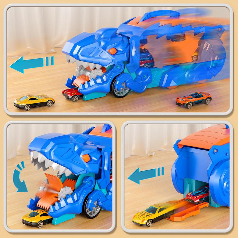 Dinosaur lover Devouring Truck Toy with 10 Random Color Style Die-Cast Cars Transforming Tyrannosaurus Rex Vehicle Inertia Toy alloy Car for Kids Age 3 to 6 that Transforms into Dino Birthday Gift Stocking Filler Christmas Gift Indoor Toy