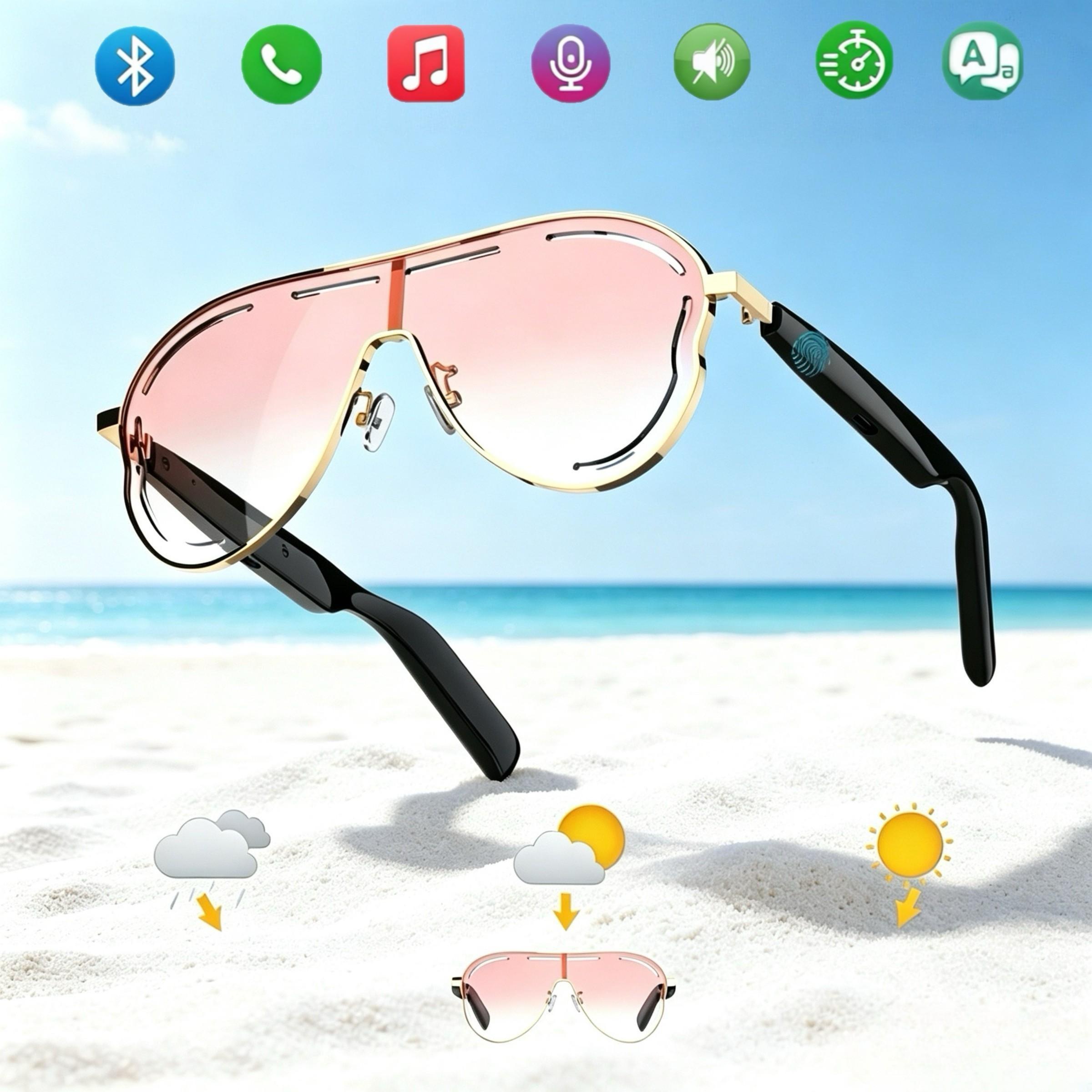 AI Bluetooth smart glasses, Multifunctional smart glasses, supporting translation of multiple language apps, in ear automatic detection switch, sun protection sunglasses, sweat proof, suitable for travel, navigation, meetings, business