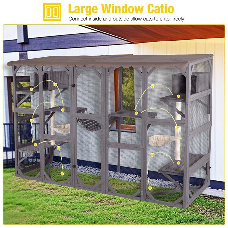 DealsForYouDays Aivituvin-AIR7017 Catio, Large Wooden Outdoor Cat Enclosure | Open-Back Design| Window Connection|