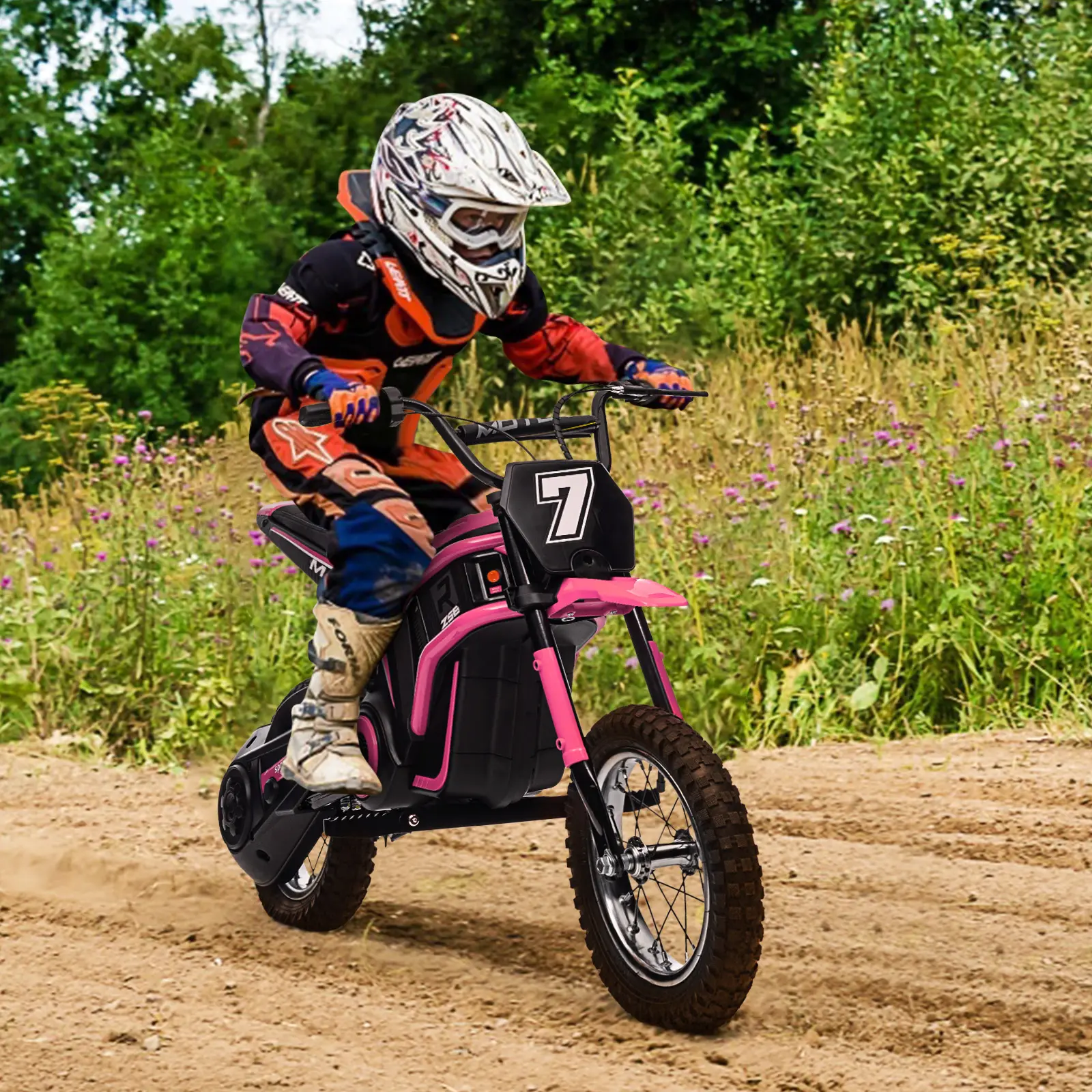 24V Kids Electric Dirt Bike - 350W Motor Powered Ride on Motorcycle with 2x12V10Ah Battery, Off-Road Tires, Kickstand, Suspension for Boys Girls Ages 8-14