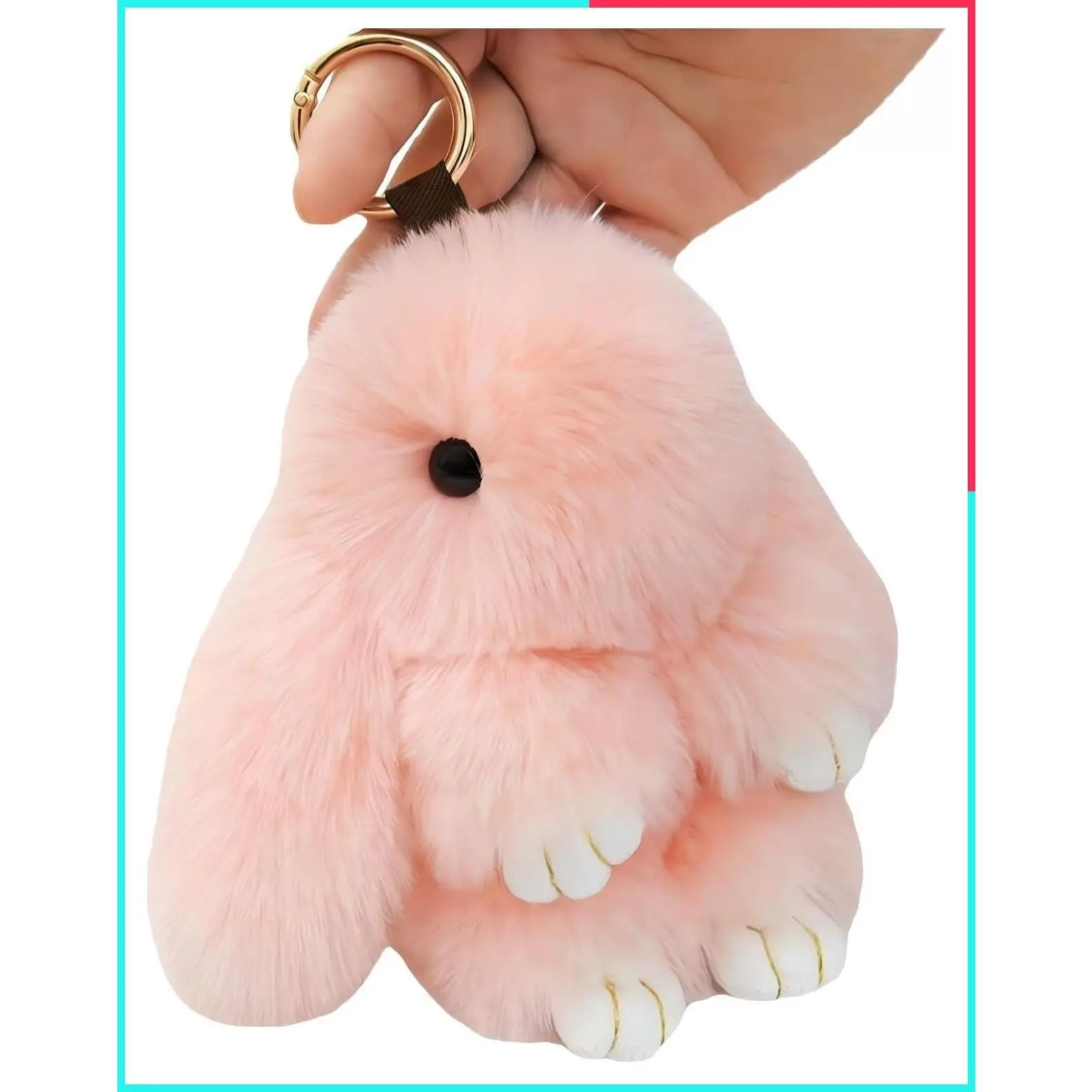 Cute Pink Rabbit Leather Keychain for Women, Handbag Charm Car Keyring