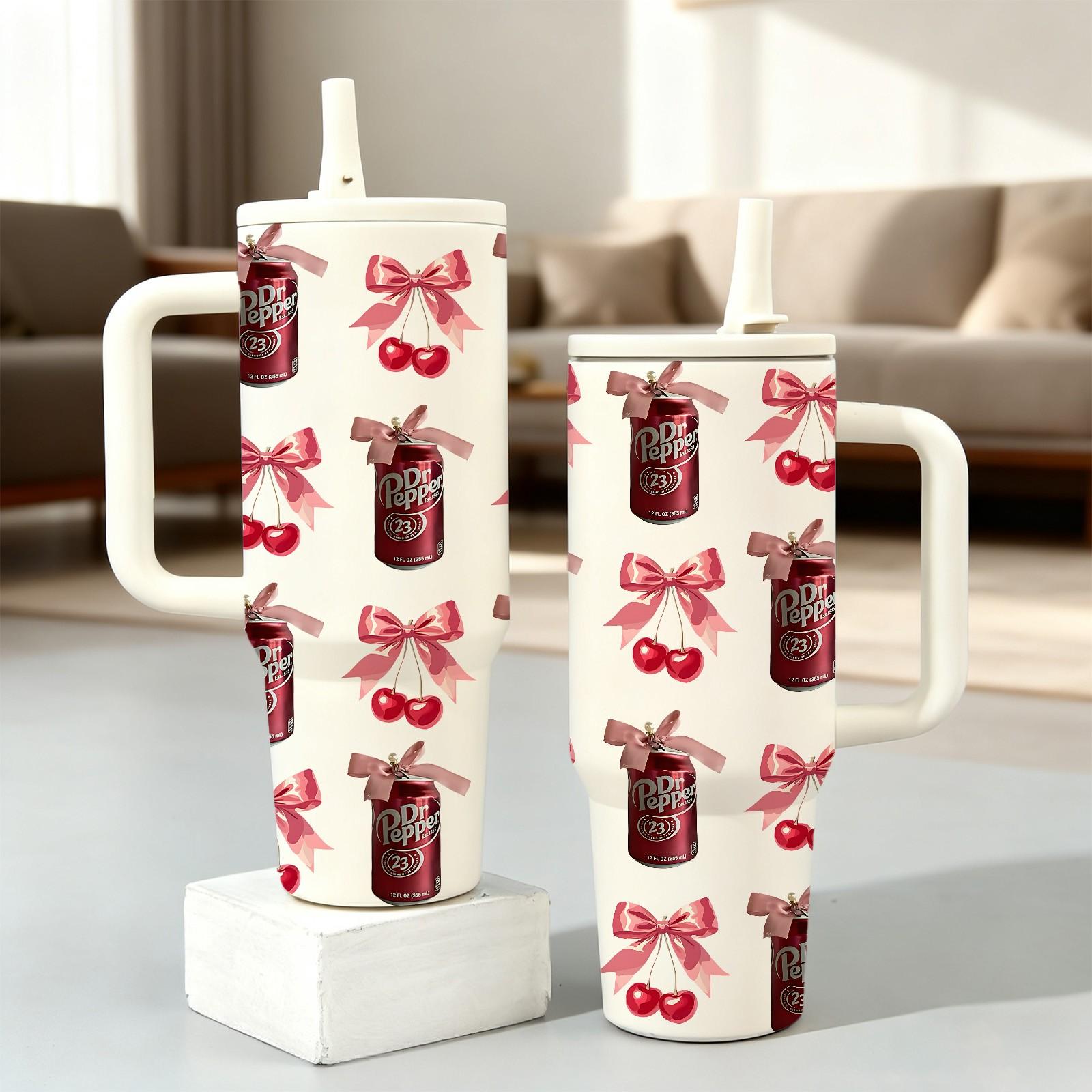 40oz Insulated Tumbler With Handle, Hydration Tumbler, Quencher Tumbler, Dr Pepper Girl All Over Print Thermal Mug, Double Wall Vacuum Cup For Hot Cold Drinks, Leak Resistant Lid, Car Cup Holder Friendly, Birthday Valentine Mother's Day Gift