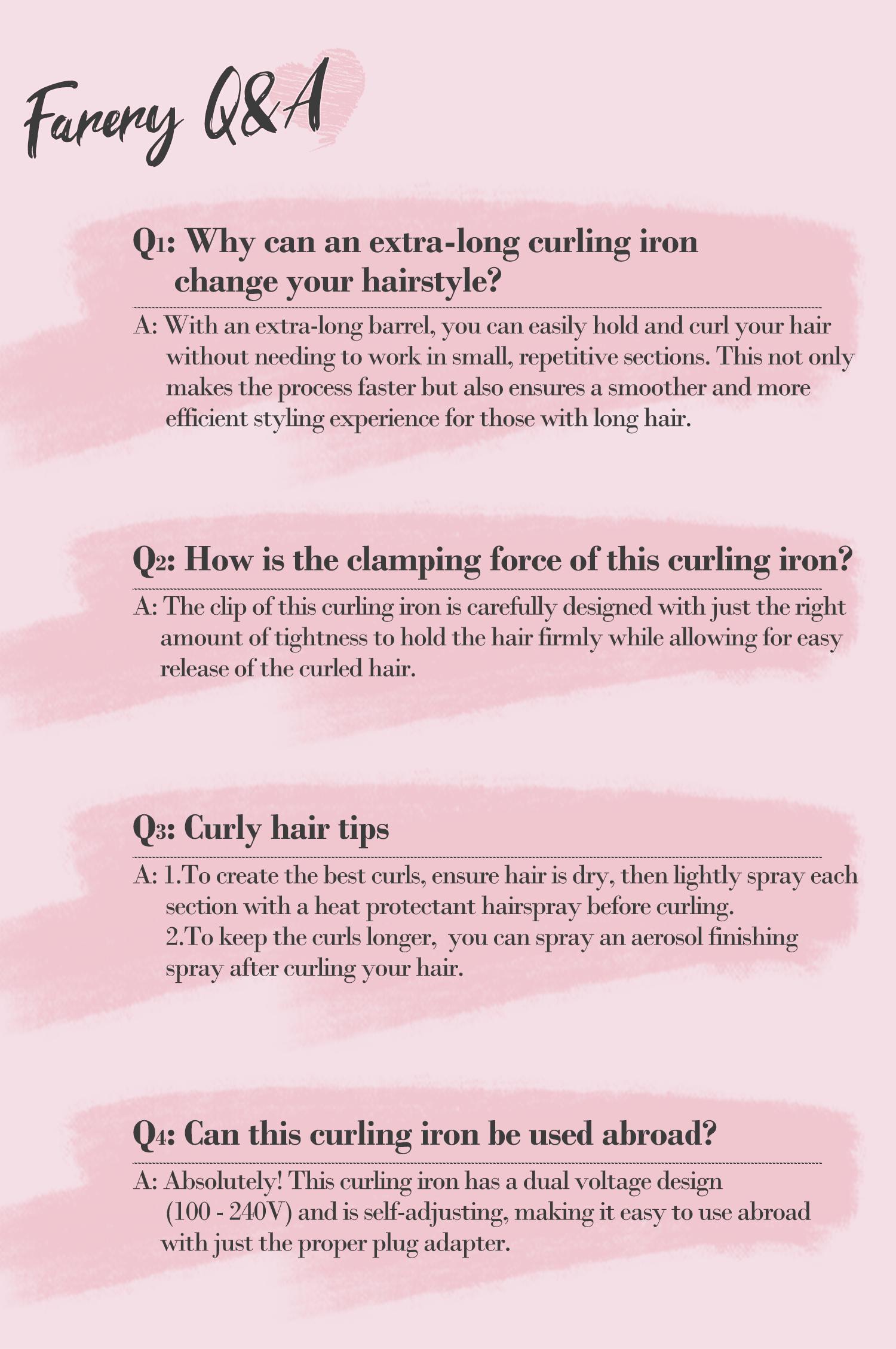 Farery Long Barrel Curling Iron 1.25 inch, 11 Adjustable Temp, Include Clips & Silicone Pad, Comfort