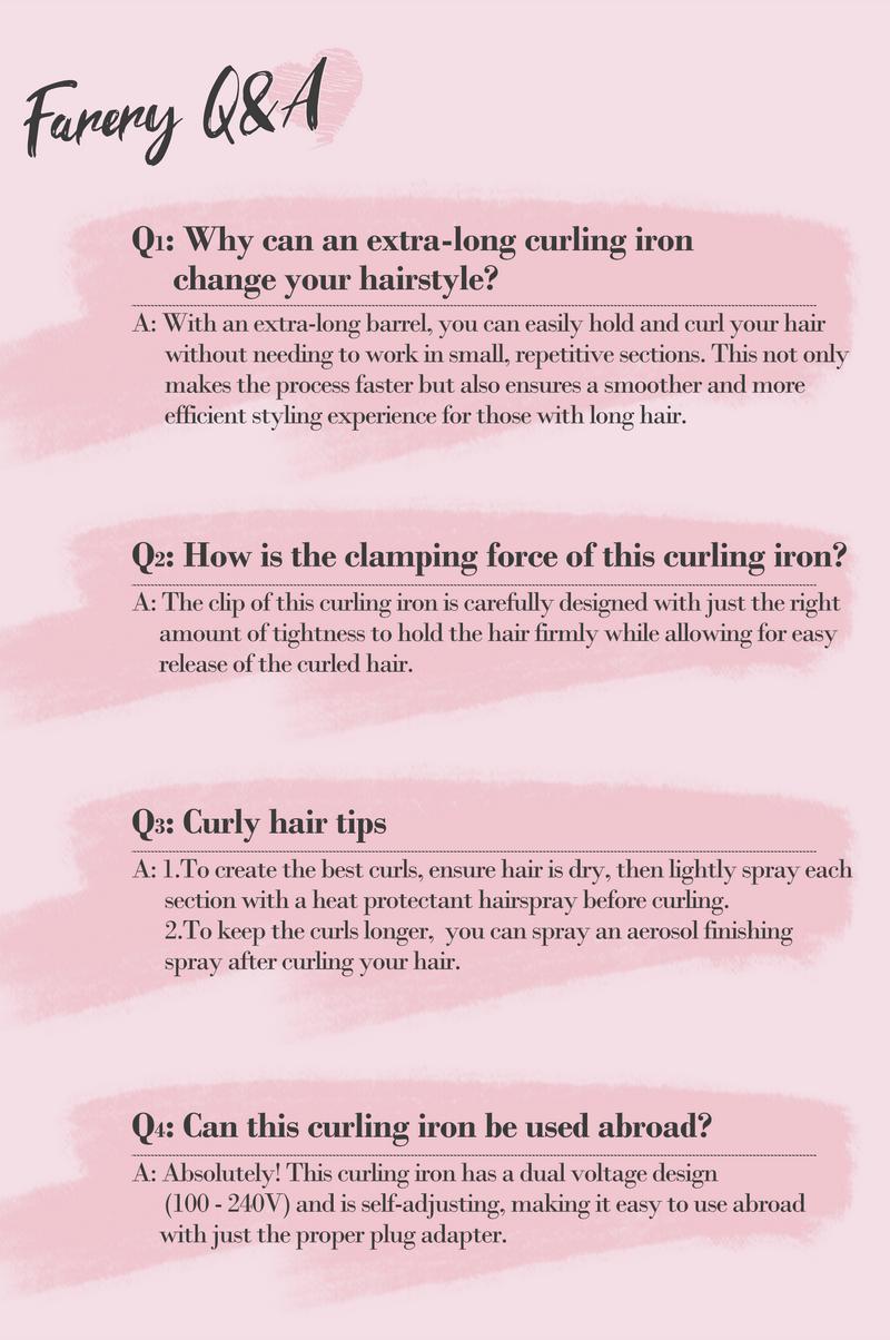 Farery Long Barrel Curling Iron 1.25 inch, 11 Adjustable Temp, Include Clips & Silicone Pad, Comfort