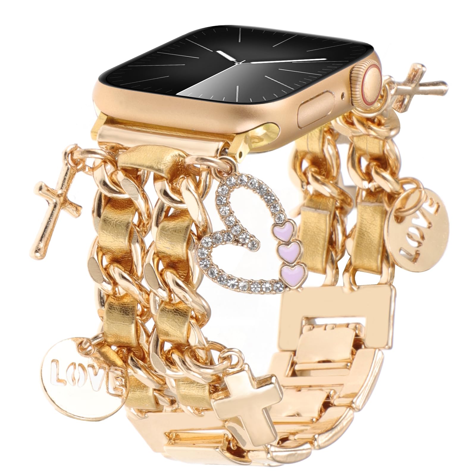 Wearable Chic Wristband for Apple Watch 38mm-49mm, Metal Chain Charms, Unique Pendants, Replacement Strap, Stylish  Series 1-9 and 10  Bands for Women Anniversary Christmas