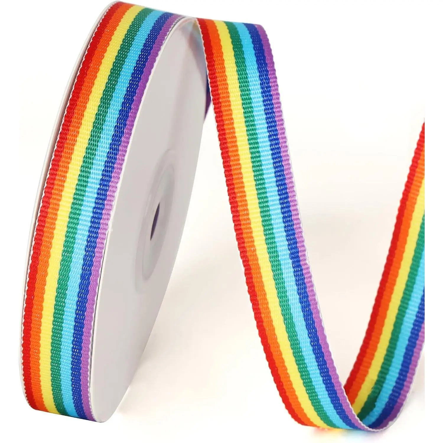 5/8 inch 25 Yards Stripe Grosgrain Rainbow Ribbon, Double Face Rainbow Grosgrain Roll, Ribbon for Gift Wrapping, Wedding Decor, Pride Birthday Party Decoration & DIY Crafts