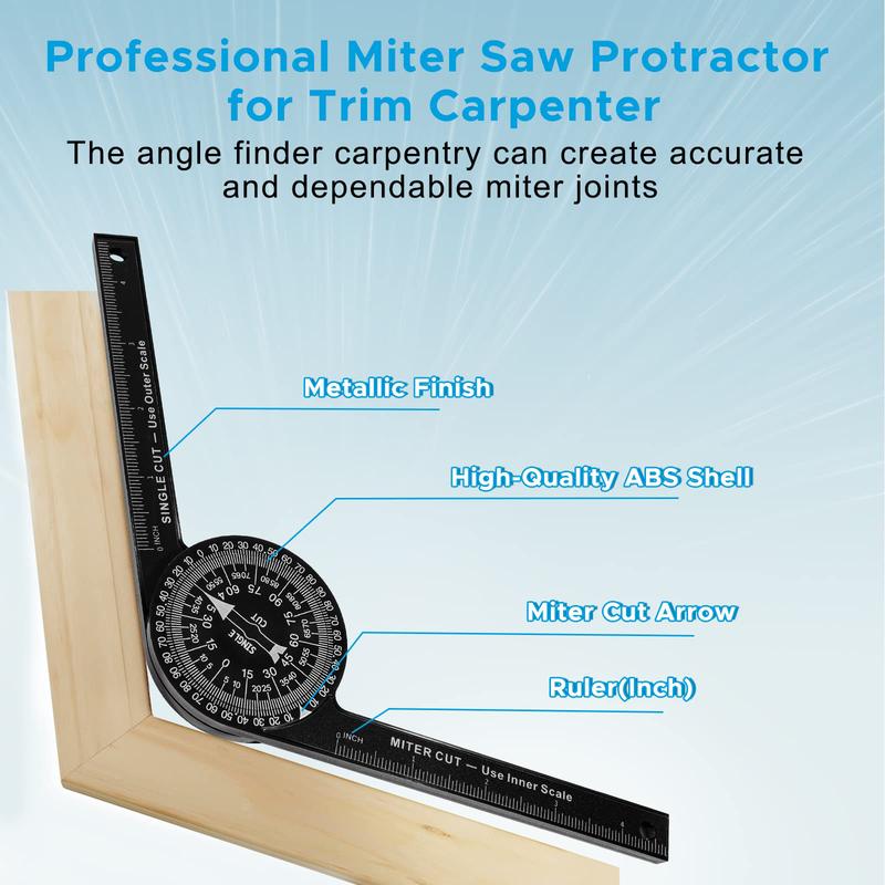 Aluminum Miter Saw Protractor | 7-Inch Rust Proof Angle Finder Featuring Precision Laser Engraved Scales Professional Miter Saw Protractor with Measuring Rulers for Angle Finder Carpentry, Crown Molding Tool & Baseboard building trade men dealsforyoudays