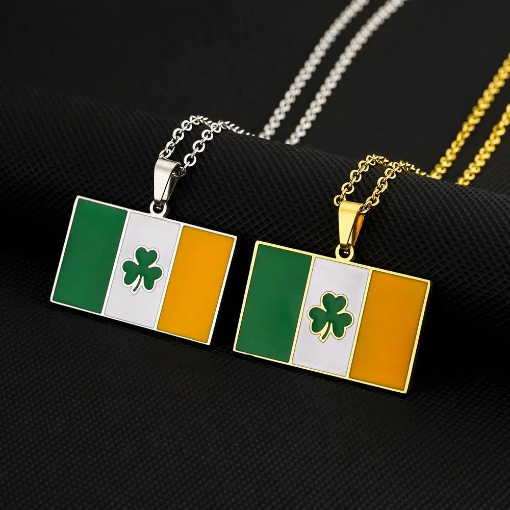 Retro dripping oil Irish flag necklace for both men and women, a couple. Made of stainless steel with a national style, titanium
