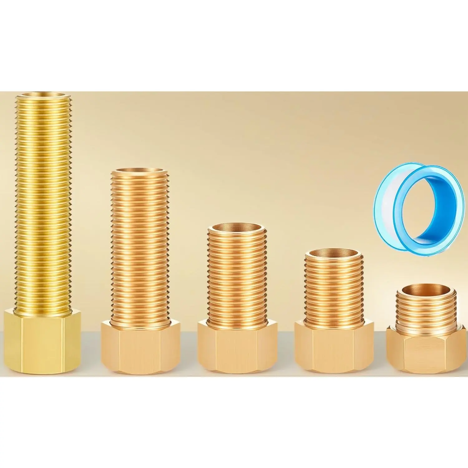 5-Pack 1/2 Inch Brass Pipe Extension Adapter Set, 30-100mm Male-Female Thread Plumbing Pipe Extender Fittings for Sports & Outdoor Fitness Massage Belt Electric Stimulator Plumbing Needs