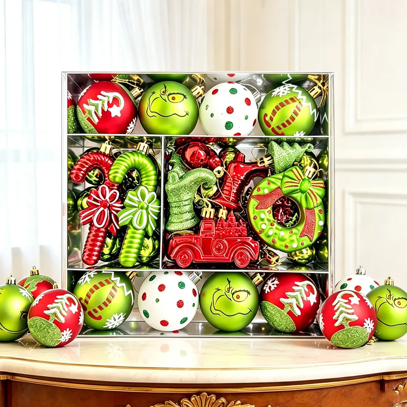 82pcs Christmas Ball Decor Set, Sparkling Plastic Ornaments for Home Indoor Festival Party Decoration