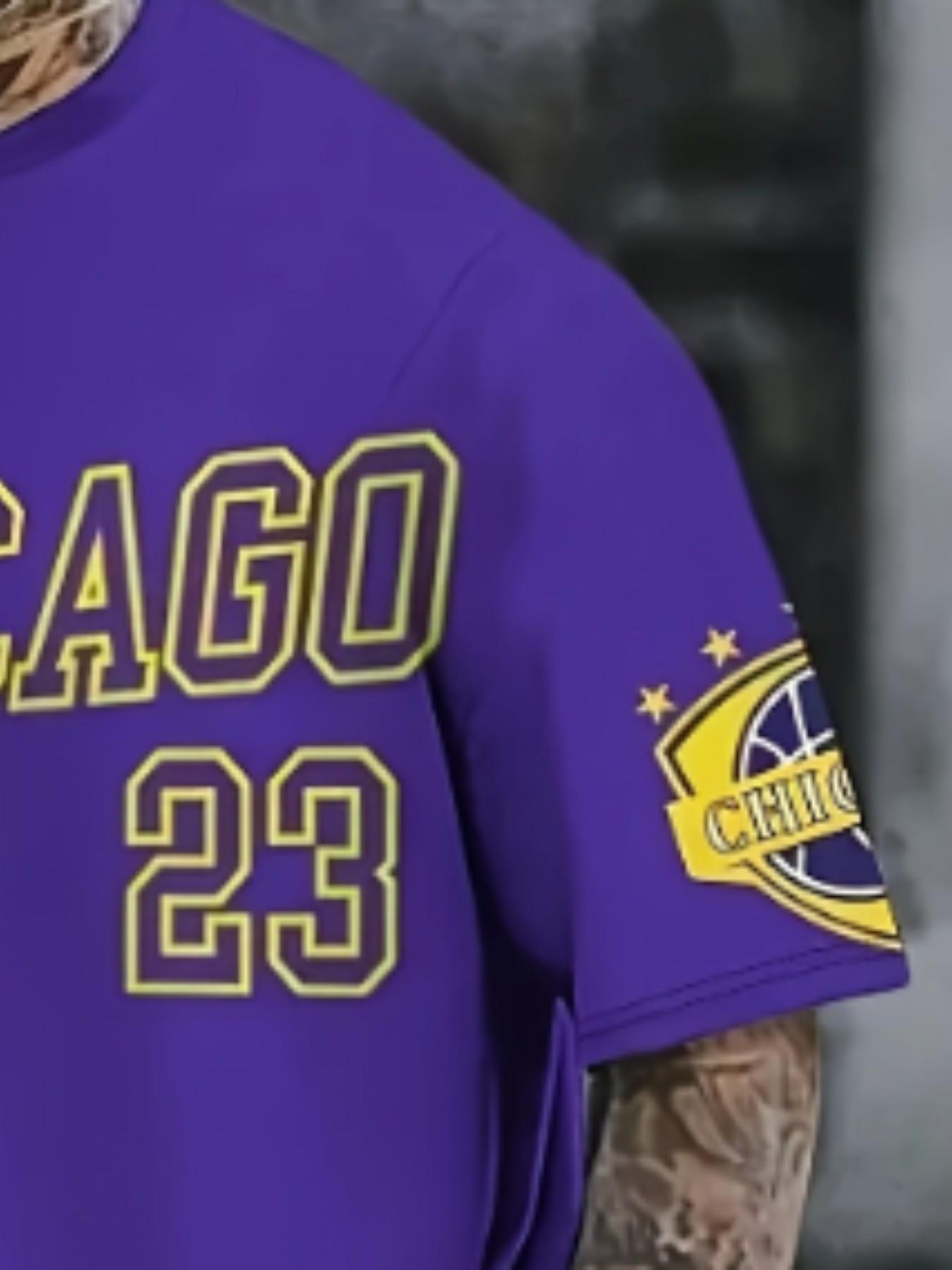 Men's Fashion Round Neck Short Sleeve Set, Chicago Letter Number 23 Digital Print, Summer Casual, Comfortable Vacation Sports Wear