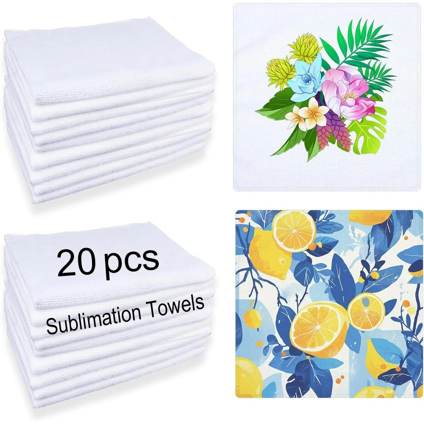 20 Pcs 12 x 12 Inch Sublimation Blank Towels, DIY Microfiber Blanks Perfect for Kitchen Hand Tea Sublimation Towels