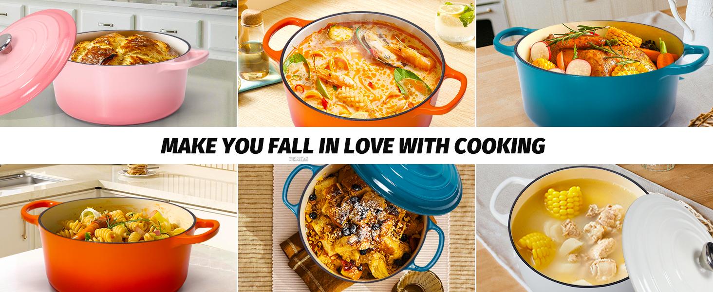 Enameled Cast Iron Dutch Oven with Proofing Basket, Non-Stick Ovenproof Casserole Pot, Pink Dutch Oven for Braising, Stews, Roasting & Bread Baking 5Litres-26cm Enameled Cast Iron Dutch Oven with Proofing Basket, Non-Stick Ovenproof Casserole Pot, Pink Dutch Oven for Braising, Stews, Roasting & Bread Baking 5Litres-26cm