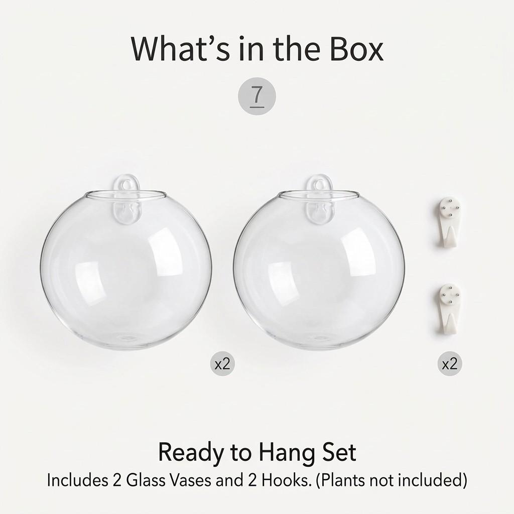 Creative Wall-Mounted Glass Vase Set, Hanging Plant Water Culture Decor, Simple Living Room Wall Decoration, 2 Pieces