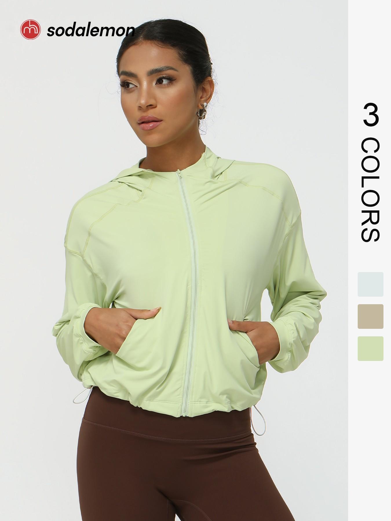 Sodalemon Women's Solid Color Hooded Sports Jacket, Quick Drying Breathable Sports Outerwear, Ladies Sportswear for Yoga Running