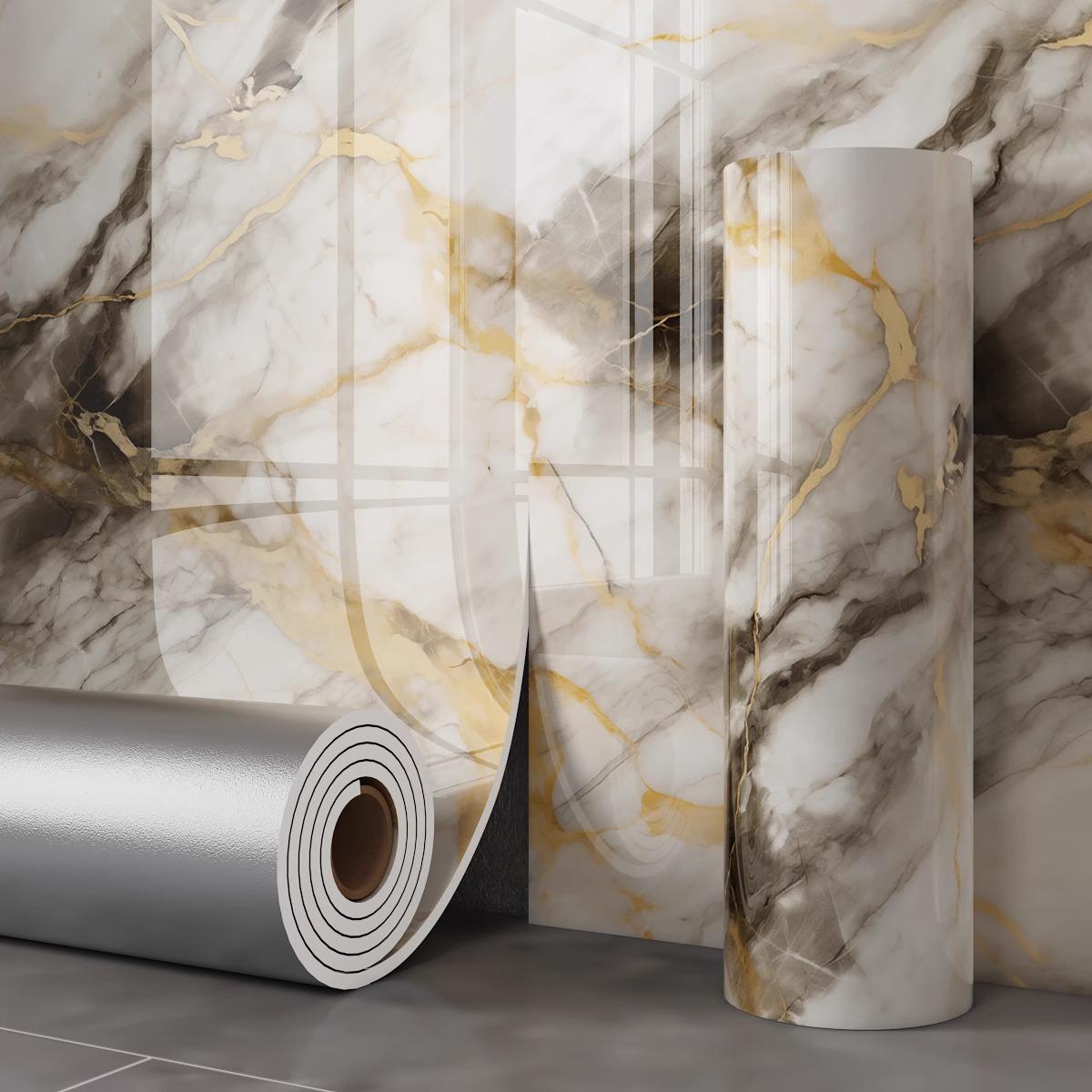 Marble Decorative Panel, Self-Adhesive Marble Pattern Wallpaper, Fireproof Waterproof Wall Material, Realistic Marble Look, Living Room Use, Wall Panels Roll