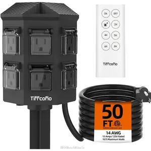 Outdoor Power Strip with 50 FT Extension Cord, 100FT Remote Control, Dusk to Dawn Light Timer Waterproof, 6 Grounded Outlets for Yard, Pool and Garden, ETL Listed (50 FT)DD16MunchMingle
