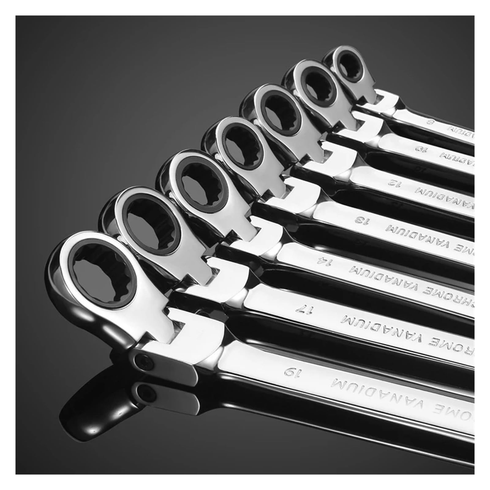 8/14/16 PCSAdjustable Ratchet Wrench Set High-Grade CR-V Structure 180-Degree Flex Head Design Organizer Wrench Kit Chrome Vanadium Steel Manual Tool Socket Wrenches Without Battery