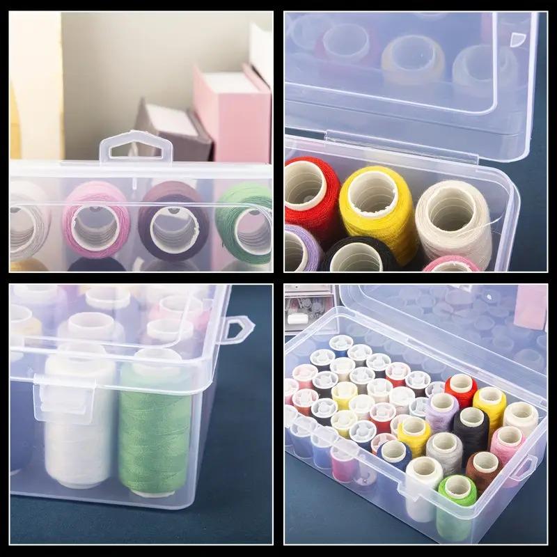 42 Compartment Clear Plastic Sewing Thread Organizer Box - Durable Multi-Purpose Storage Container for Medium Spools, Craft Room And Travel Supplies, White Fabric Storage for Box with Clear Dividers, Spool Storage for Box, Durable Material